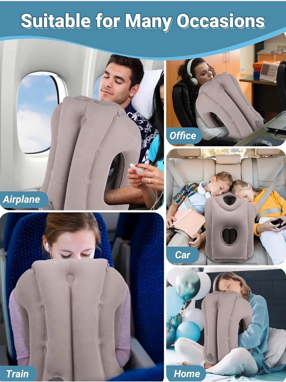 JefDiee Inflatable Travel Pillow, Airplane Neck Pillow